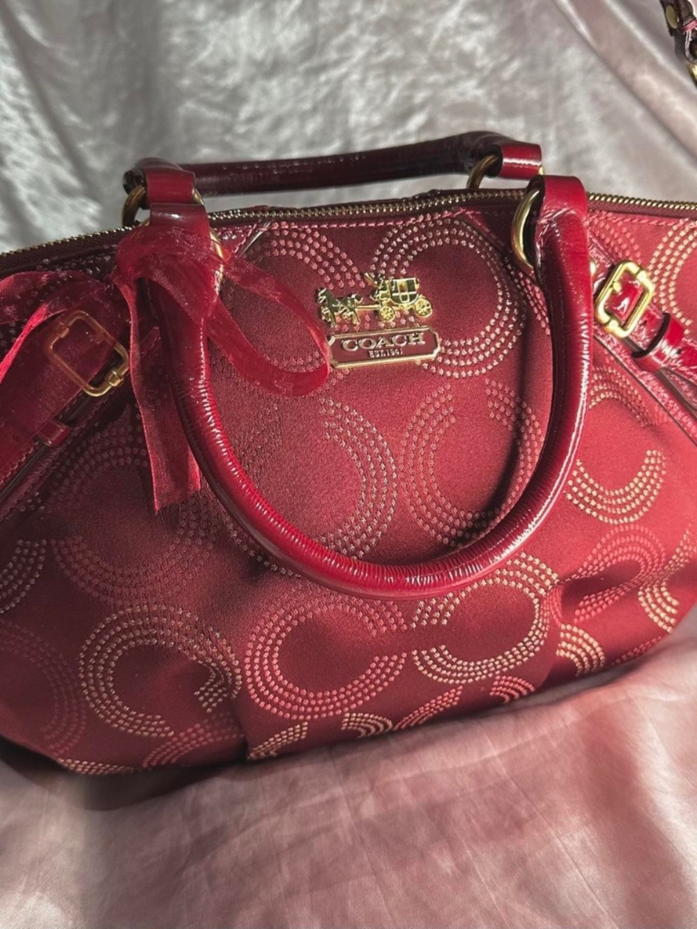 Vintage Y2K Coach Signature Op Art 2Way Burgundy Shoulder Bag